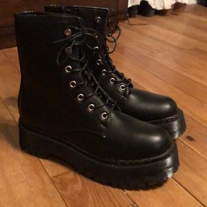 Black combat boots.